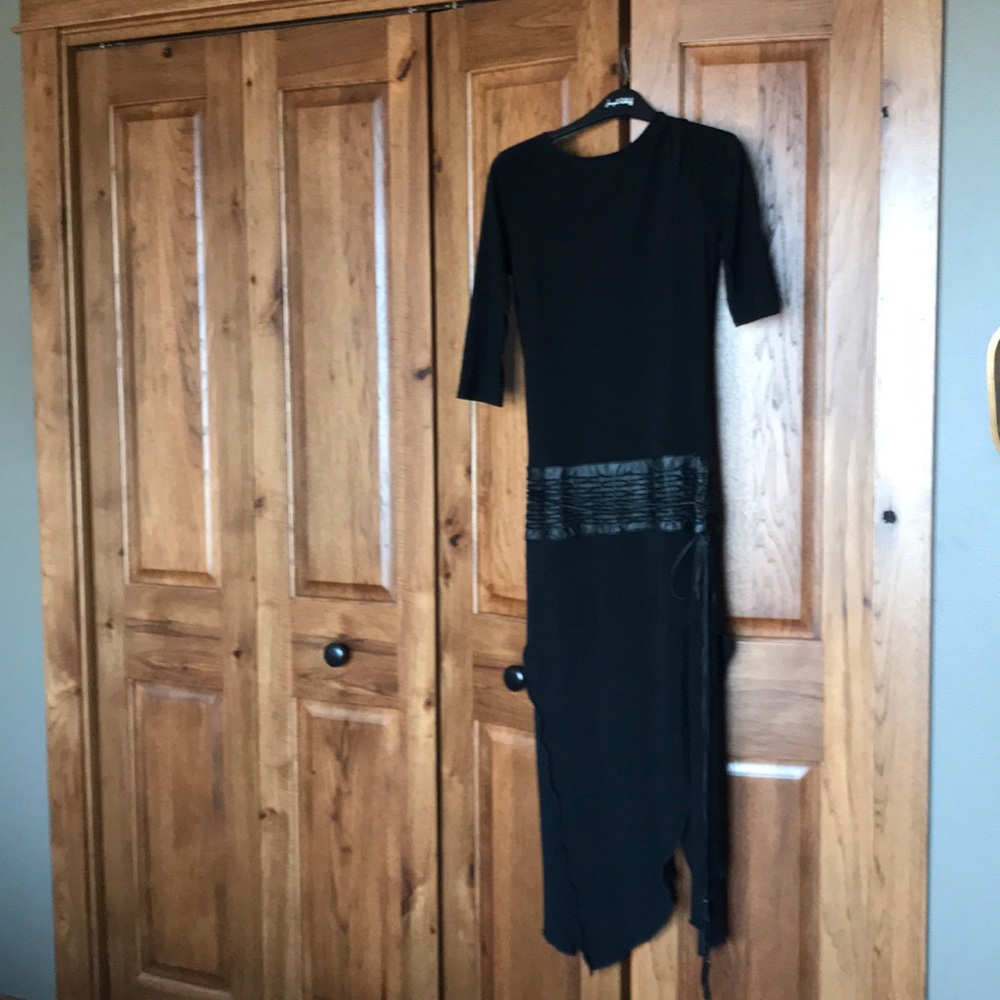Joseph Ribkoff maxi black dress faux leather band